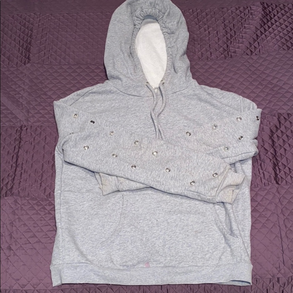 Grey Hoodie with Grommet Details